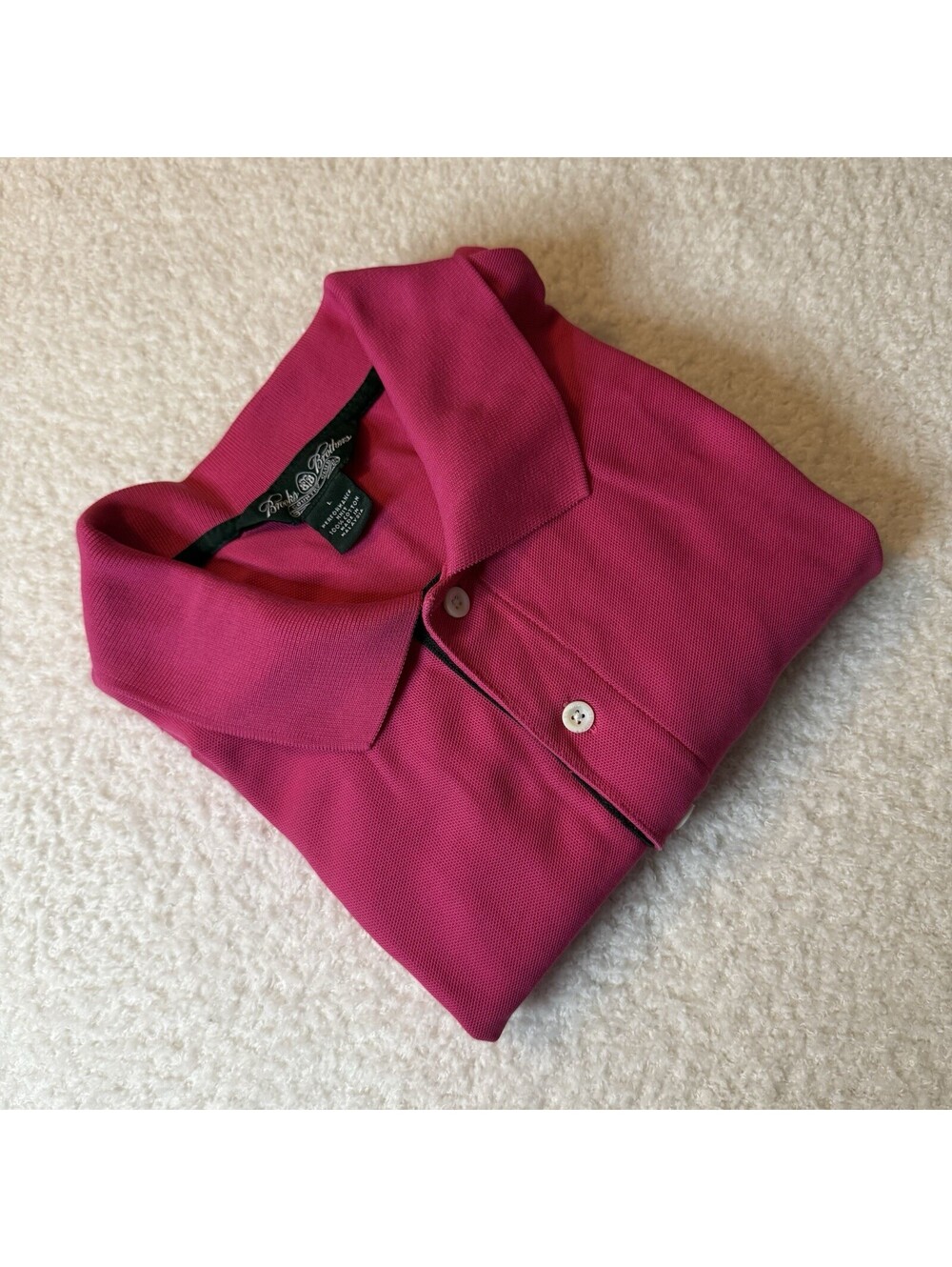 Brooks Brothers Country Club Mens L Pink Performance Polo Shirt Cotton Golf